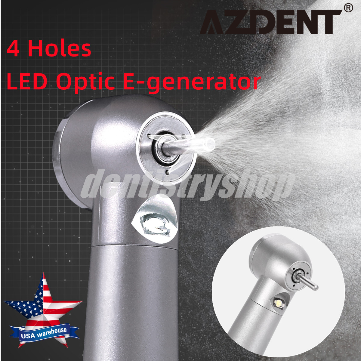 Dental Fiber Optic E-generator LED High Speed Handpiece Turbine 4 HOLE