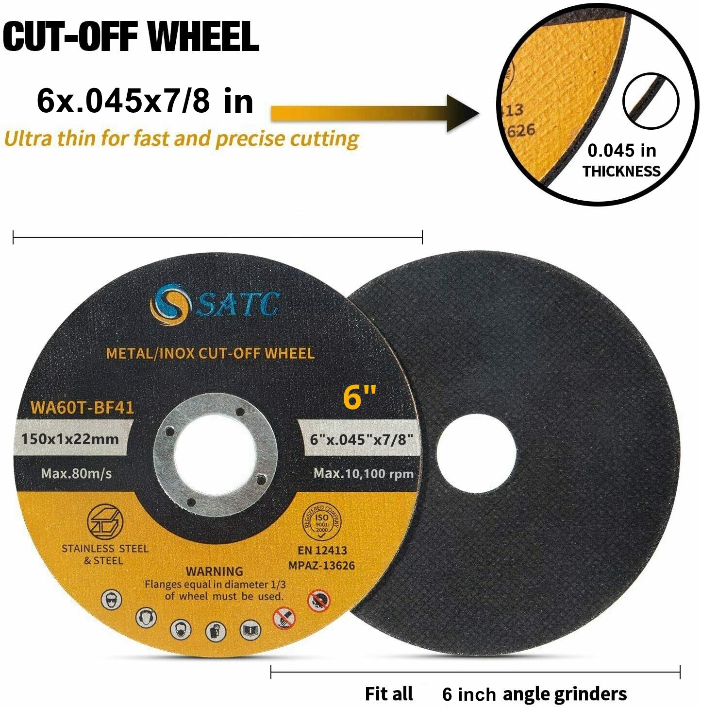 50 Pack 6 inch Cut-Off Wheels Angle Grinder Stainless Steel & Metal Cutting Disc