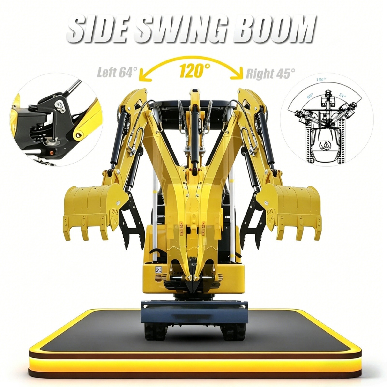 1.8TON Mini Excavator Kubota Engine Side Swing & Extendable Tracks 7 Attachments