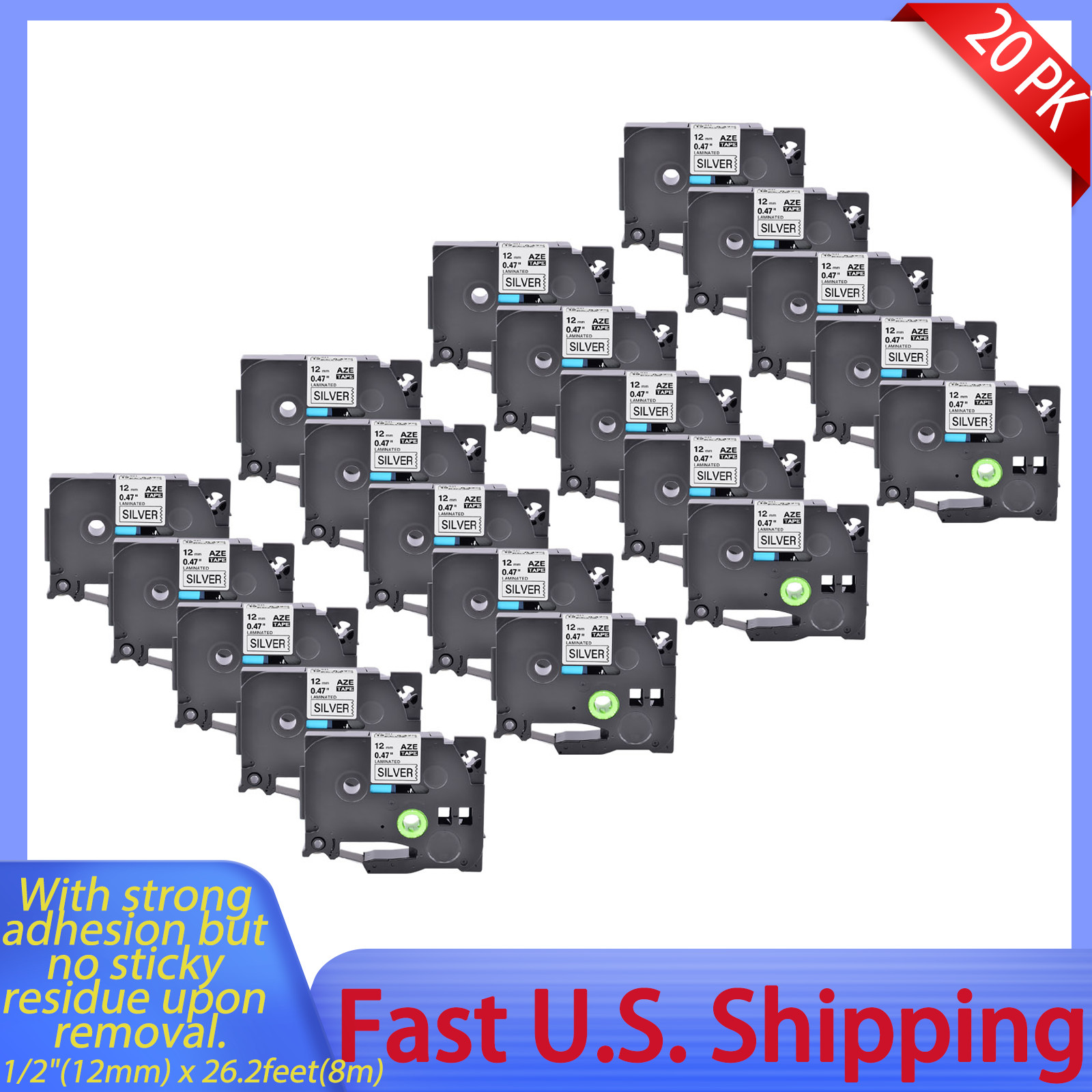 20x TZe-931 Black on Silver 1/2″ TZe Tapes Compatible For Brother PT Cube