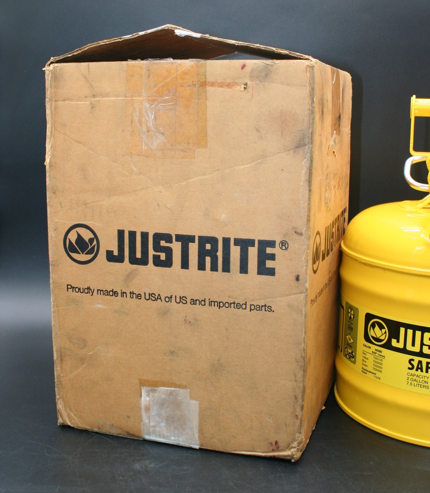 One (1) JUSTRITE 7220220 (ULINE H-1849Y) Safety Can, 2-Gallon, Yellow, Diesel