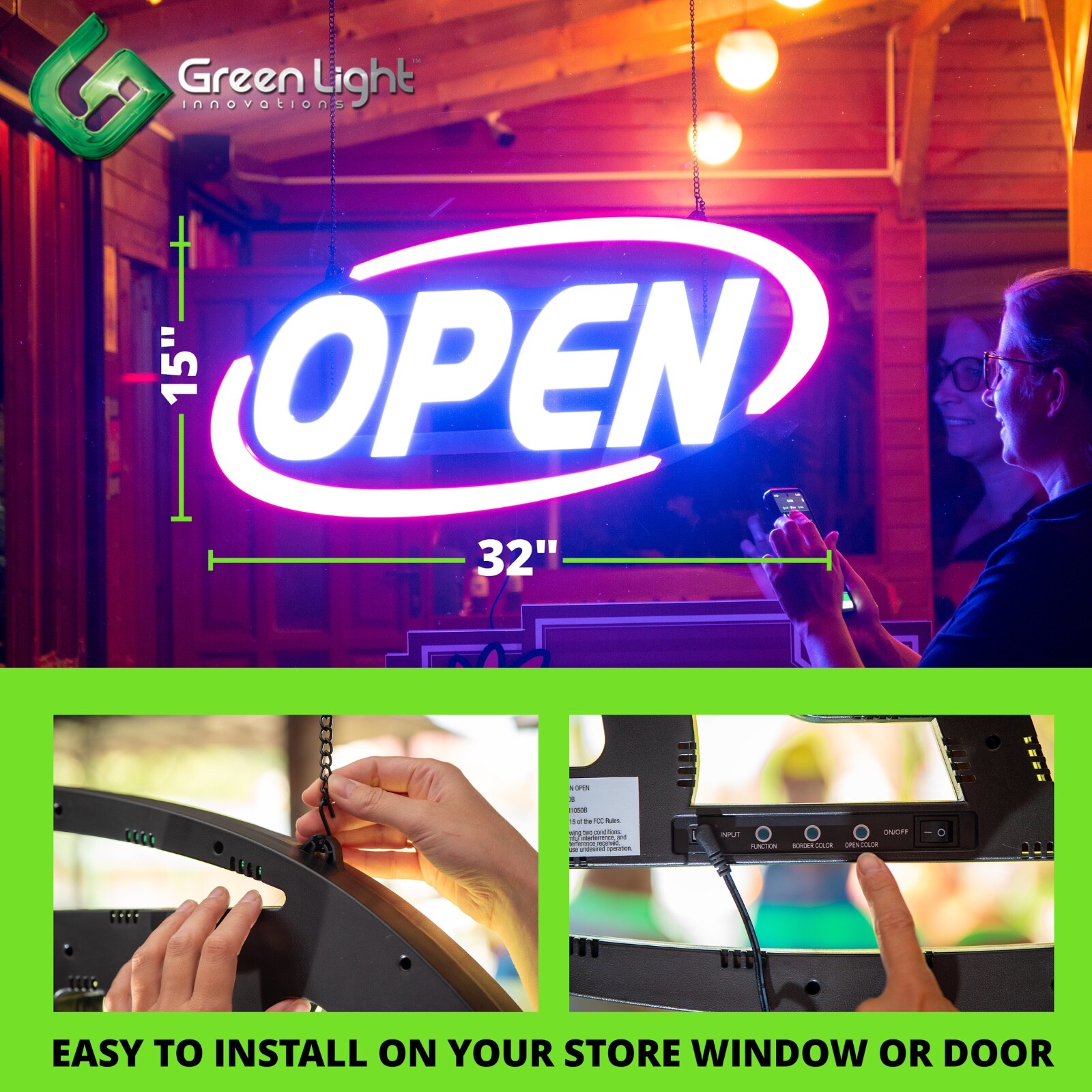 Led Open Sign for Business – Stand Out with 64 Super-Bright Color Combos to Matc