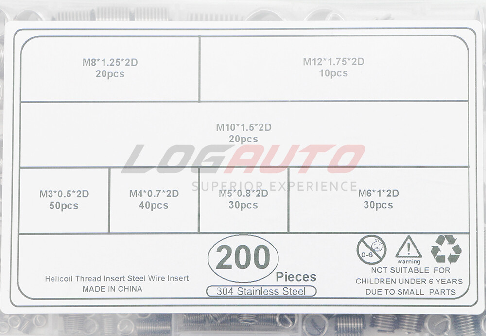 200Pcs Thread Insert Helicoil Kit M3 M4 M5 M6 M8 M10 M12 Inserts Stainless Steel