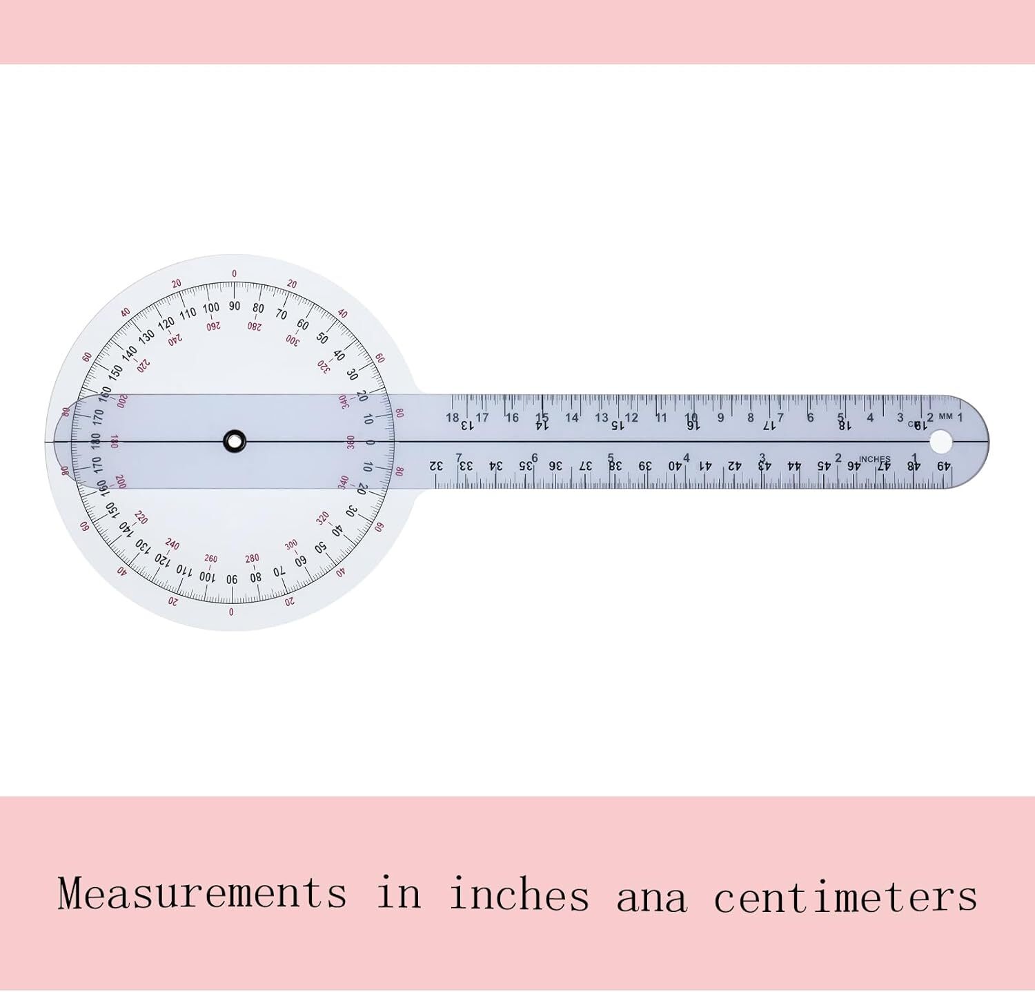 12 in Goniometer 360° Transparent Protractor Physical Therapy Measurement Ruler