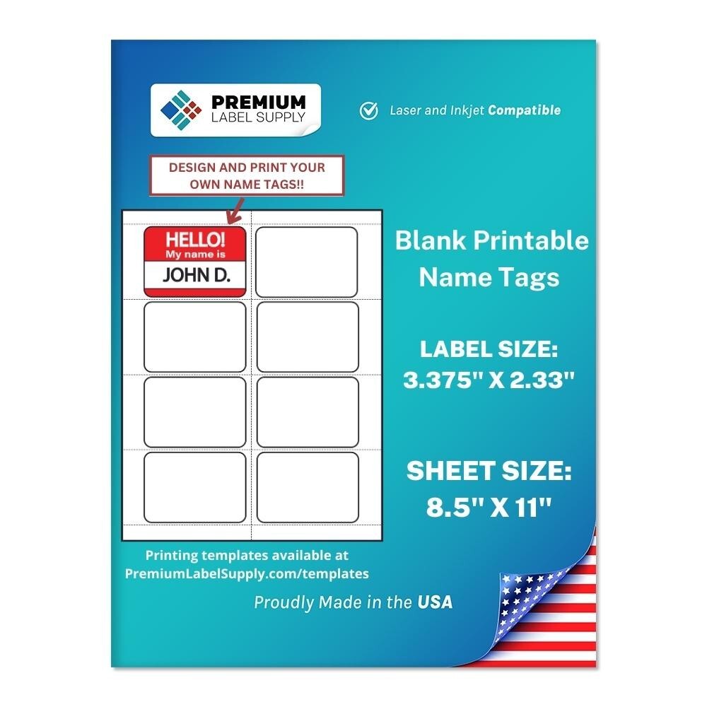 800 BLANK White 3.375″ x 2.33″ Printable Name Tags – 8 per Sheet