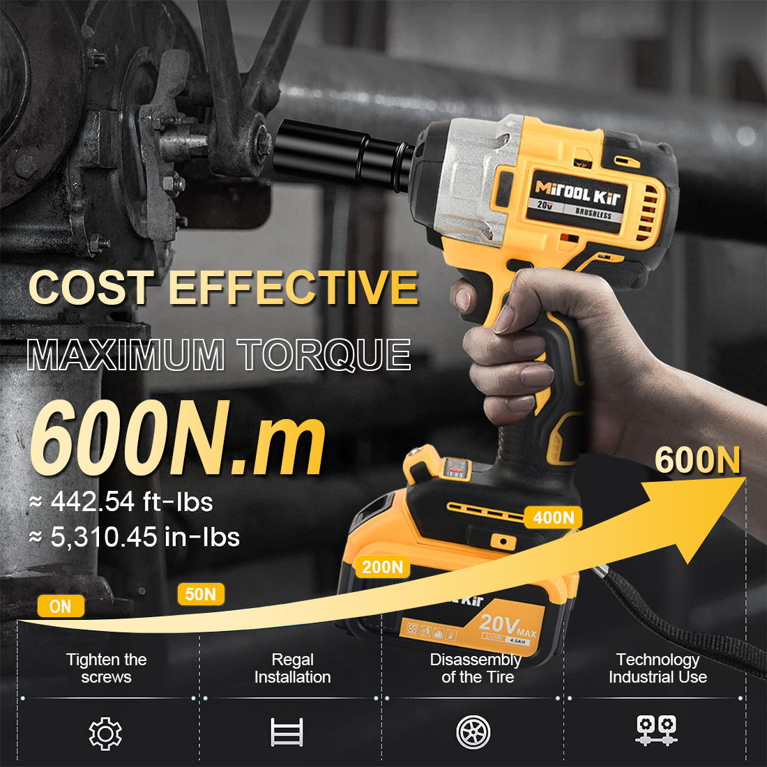 1/2″ Electric Wrench Cordless Brushless Impact Rattle Gun Drill Kit 2 Battery