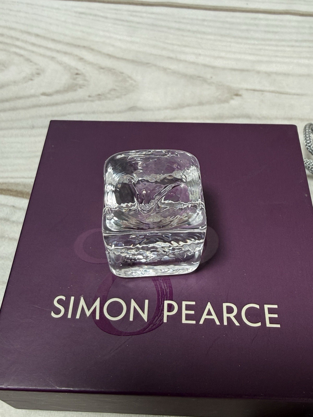 Simon Pearce Cube Glass Business Card Holder Paperweight