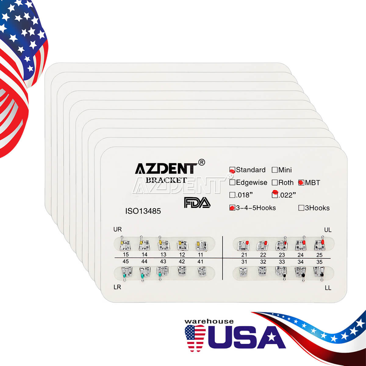 20 Kits AZDENT Dental Orthodontic Brackets Braces Standard MBT Slot.022 Hook 345