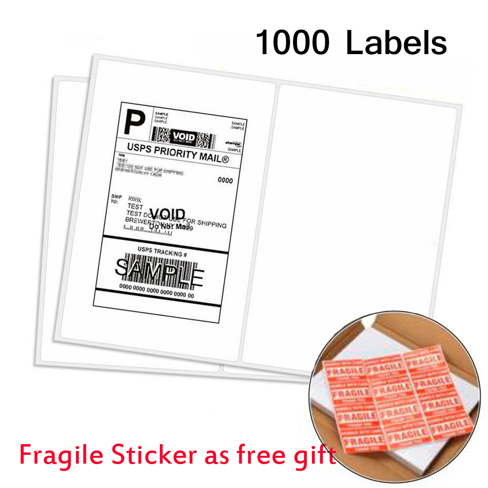 1000 Shipping Labels 8.5×5.5 Half Sheet Self Adhesive 2 Per Sheet Rounded Corner
