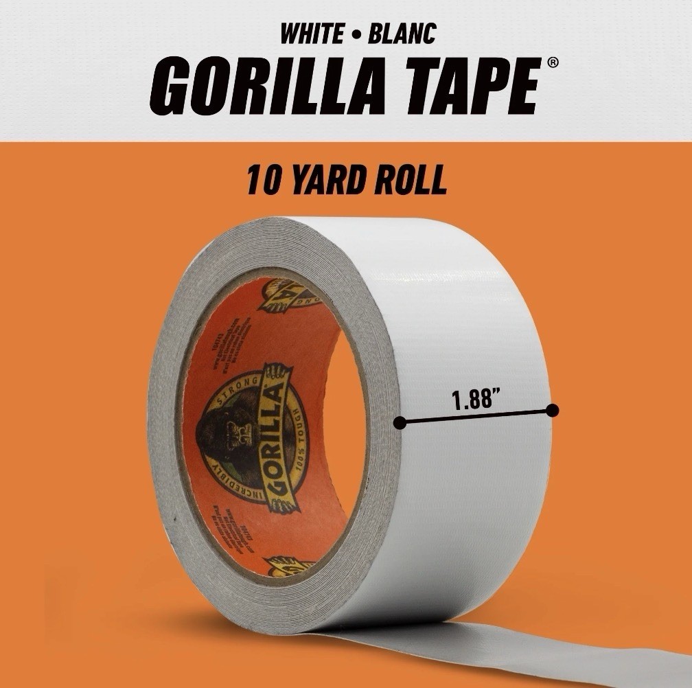 Gorilla Tape, White Duct Tape, 1.88″ x 10 yd, White, (Pack of 4) Extra Strong