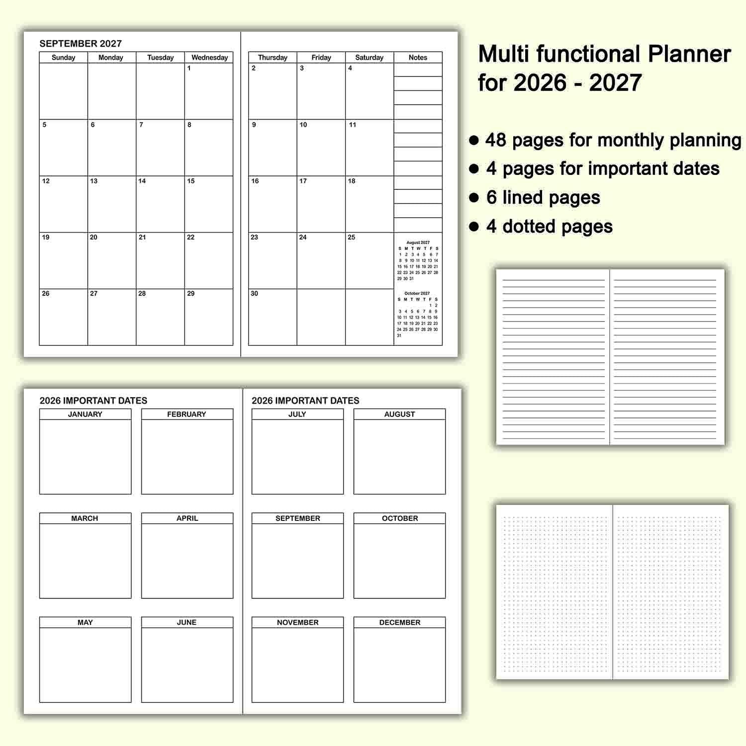 A5 Calendar Planner Jan 2026 – Dec 2027, Travelers Notebook Inserts for 2 Yea