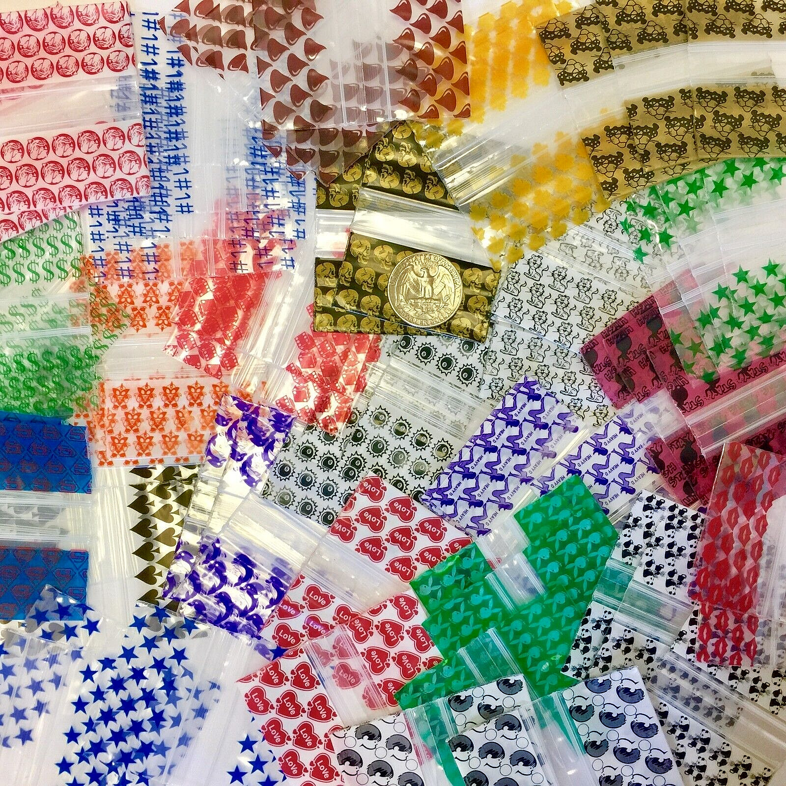 2.5 MIL ZipSeal DESIGN BAGS 2″ X 1″ 1000PCS CHOOSE 10 DESIGN OR MIX, 👀Details🔽