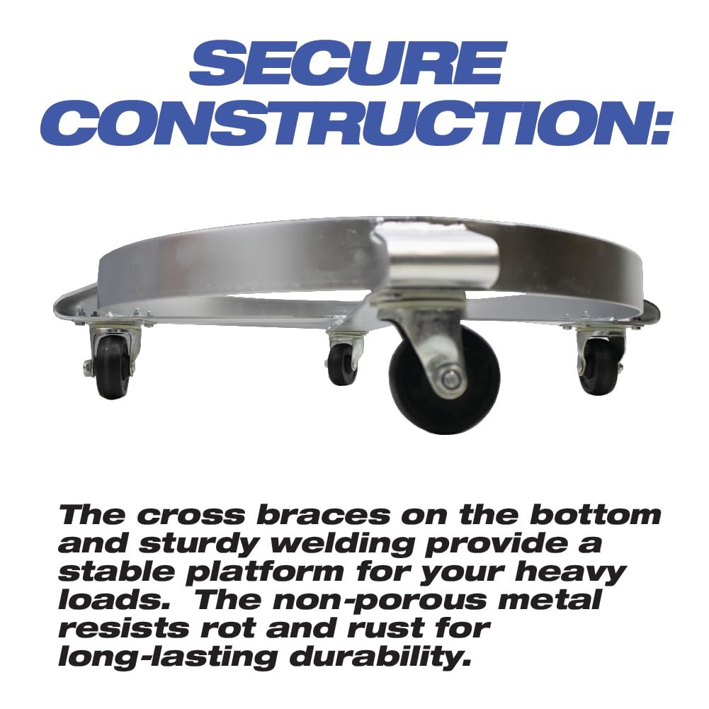 55-Gallon Drum and Garbage Can Dolly – Heavy-Duty Metal Dolly with Cross Braces