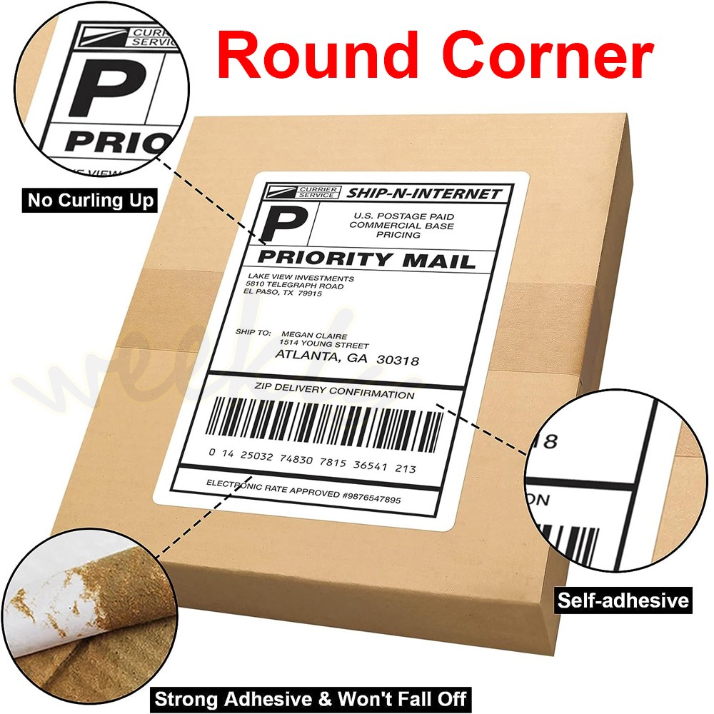 100 8.5×5.5 Shipping Labels Half Sheet Self Adhesive Straight / Round Corner US