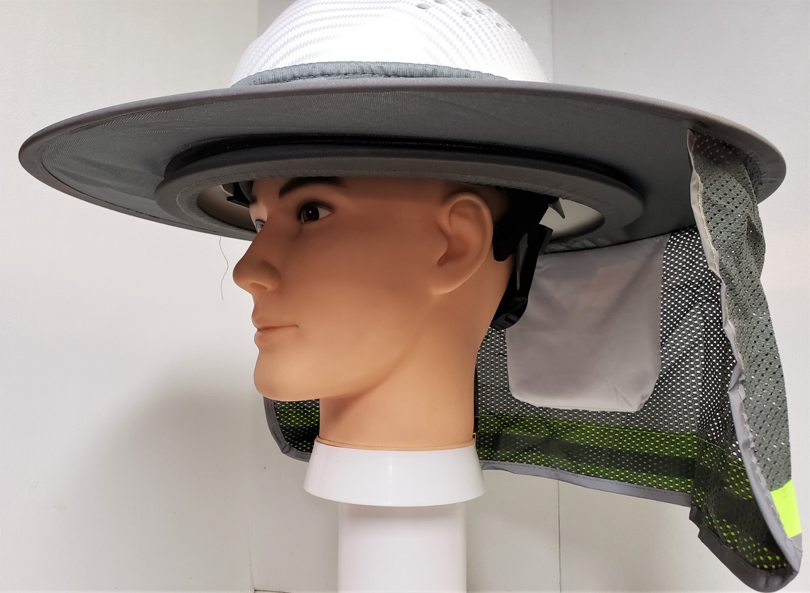 GRAY Hard Hat Sun Shade Visor Full Brim Mesh Neck HI VIS REFLECTIVE STRIPE