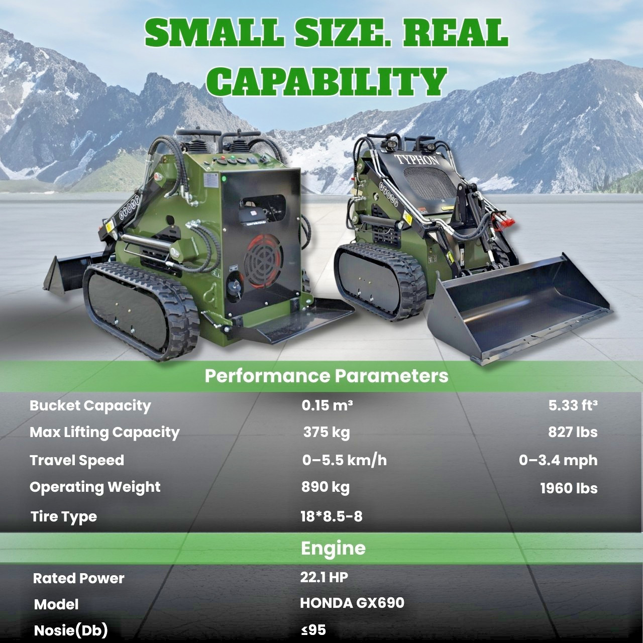 FreeShip TYPHON STOMP 502 1958lbs Mini Skid Steer Loader 22.1HP Honda Gas Engine