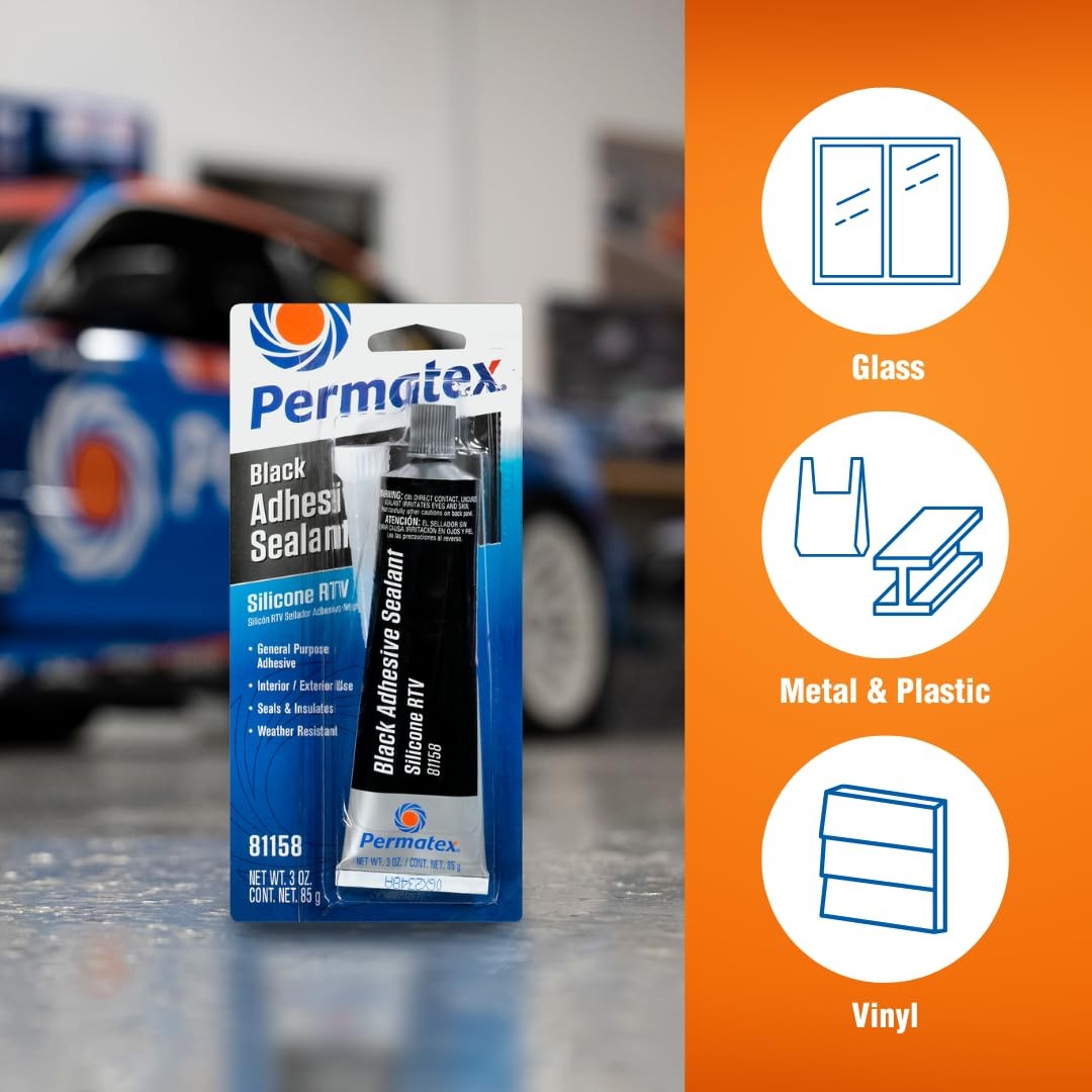 Permatex Black Silicone Adhesive Sealant 3 oz Tube Silicone Adhesive Sealant