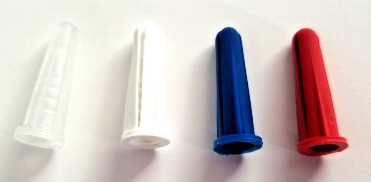 Conical Plastic Anchors 1/4″ #10-#12 x 1″ Blue, Red, White or Clear, Made in USA
