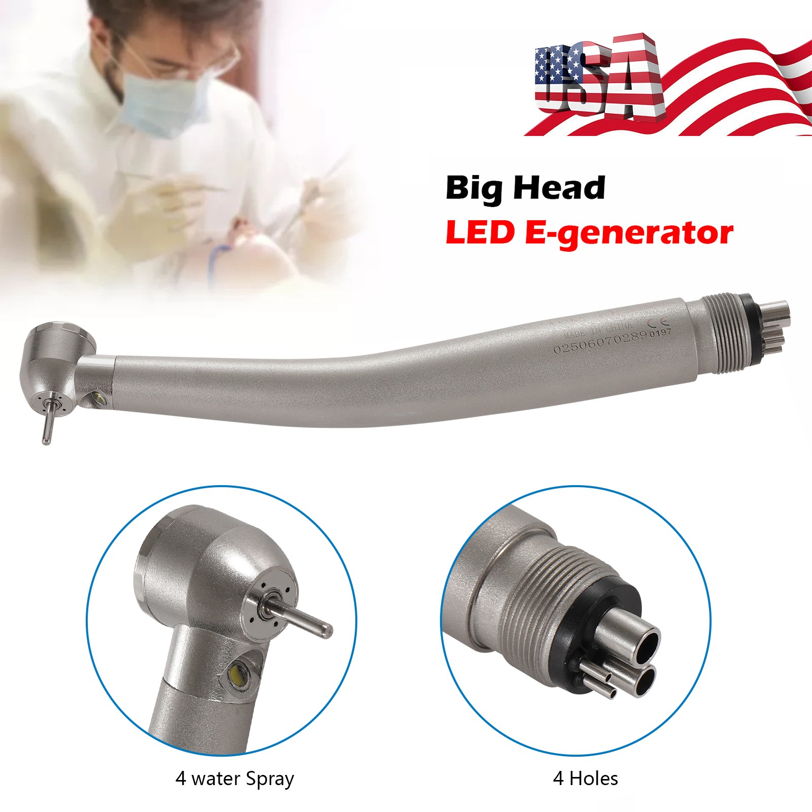 NSK Style Dental Fiber Optic High Speed Turbine Handpiece LED E-generator 4Hole