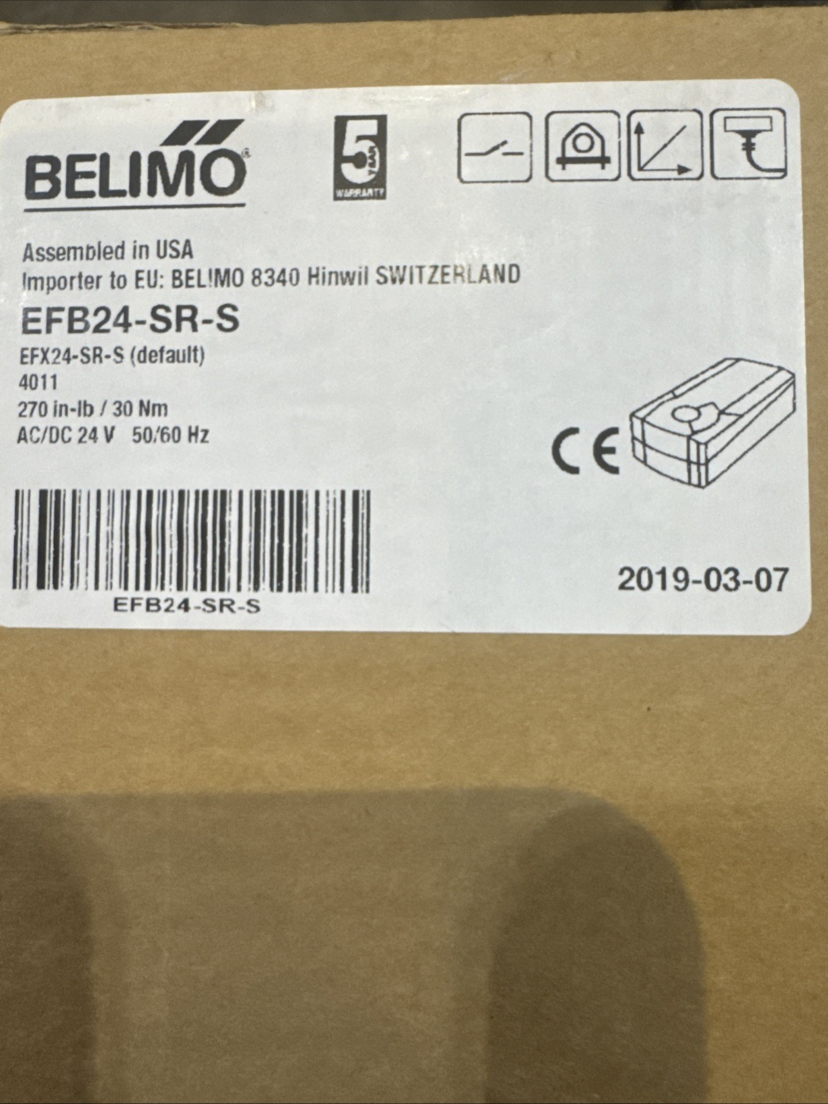 Belimo EFB24-SR-S Damper Actuator 270 in-lb 24V Modulating Spring Return HVAC