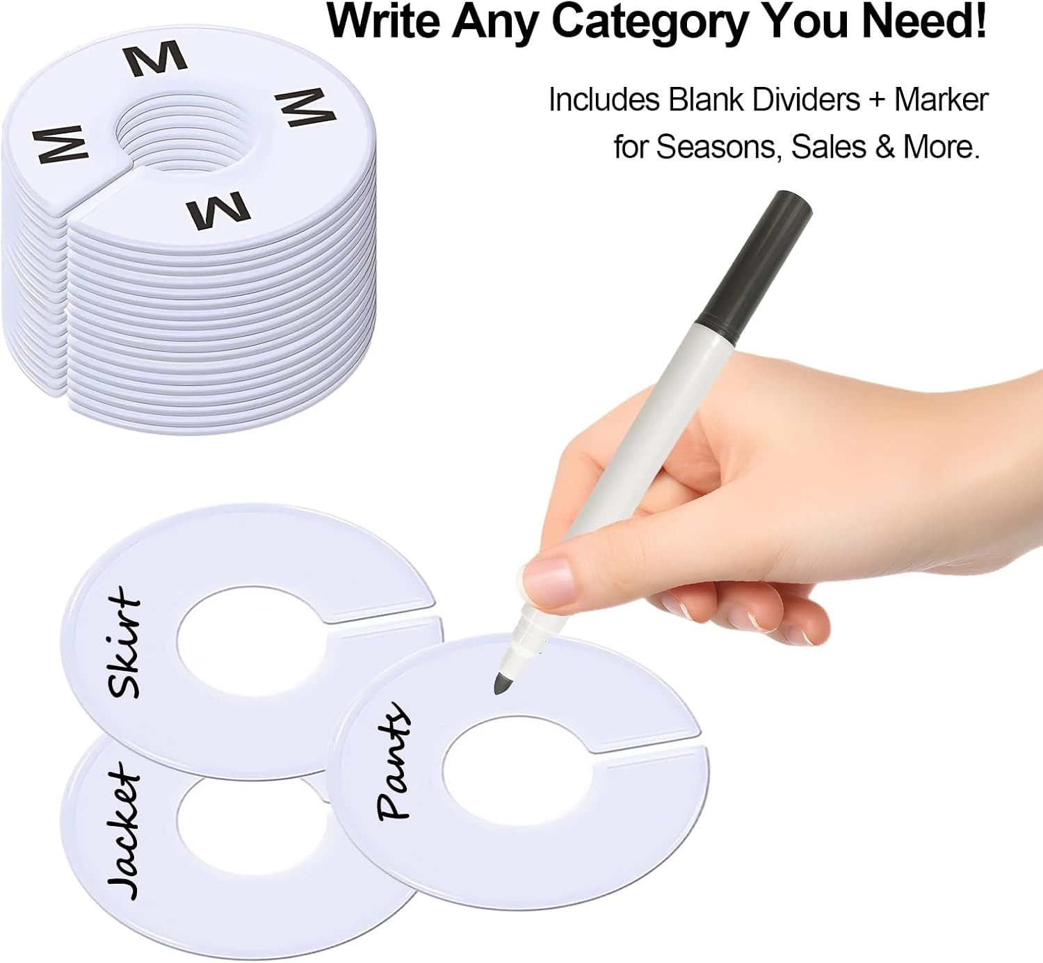 13 Pcs Clothing Rack Size Dividers Round White Plastic Size Markers for Clothing