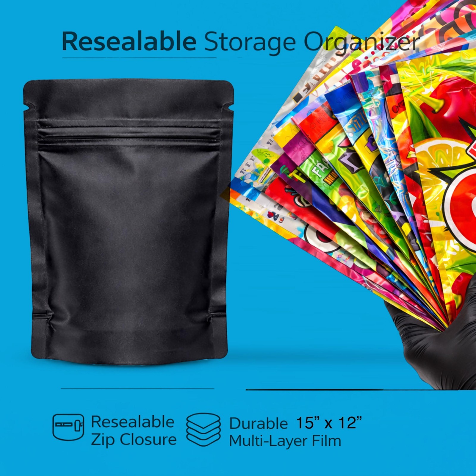 12 Pack 1lb Mylar Bags 12” x 15” Assorted Random Designs Pound Packaging Pouches
