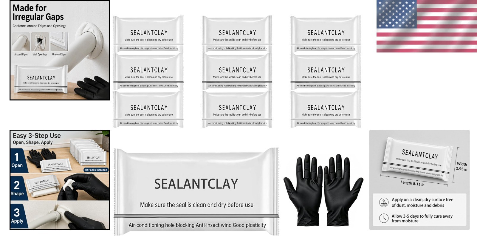 Waterproof Sealant Clay Moldable Plumber Putty Wall Repair Kit 10 Pcs