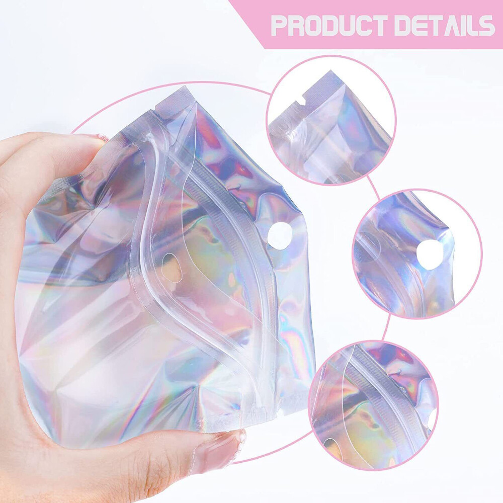 400 pcs Holographic Mylar Foil Bags Smell Proof Resealable Zip Lock Pouch Black