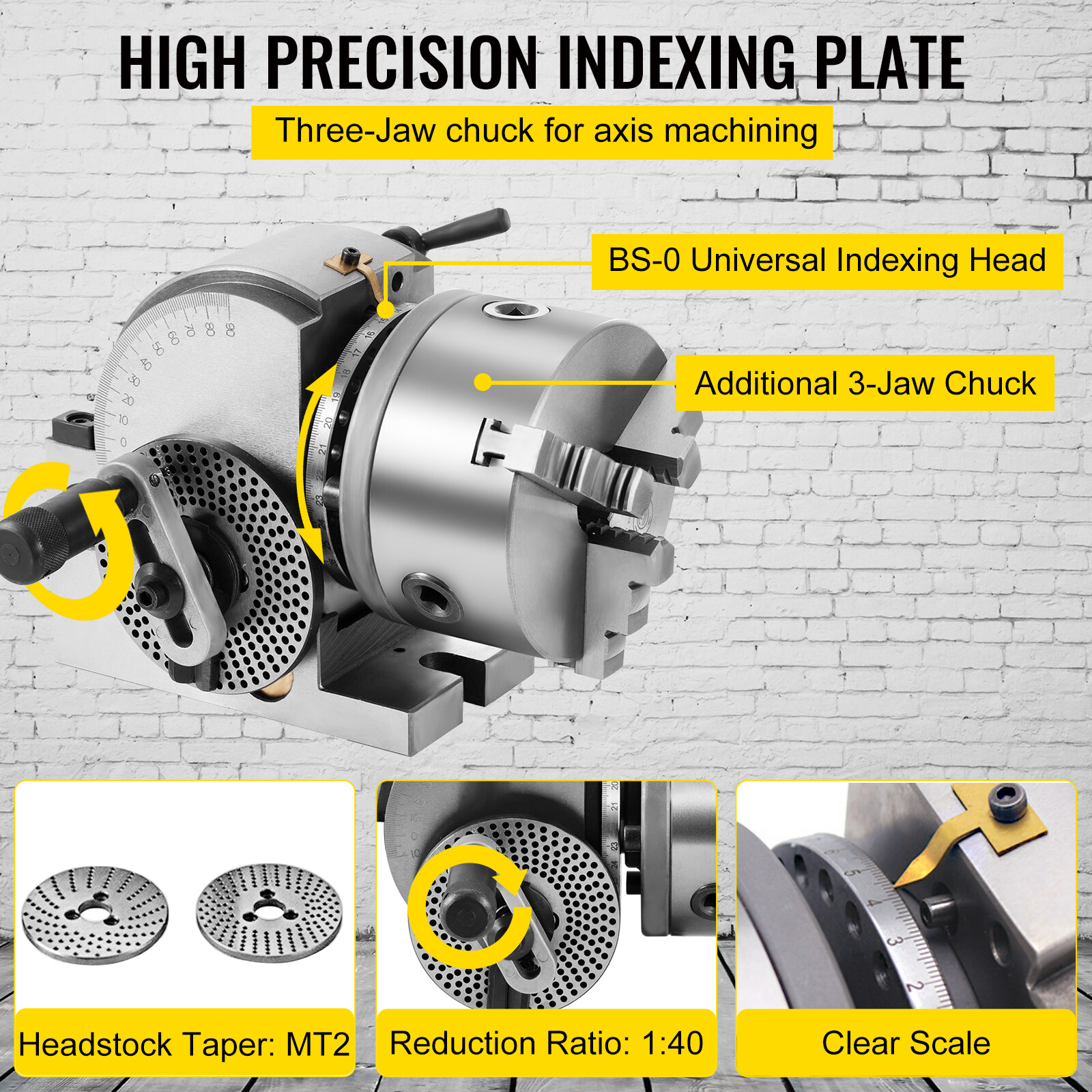 VEVOR BS-0 Semi 5″ Indexing Dividing Head 3-Jaw Chuck Tailstock For CNC Milling