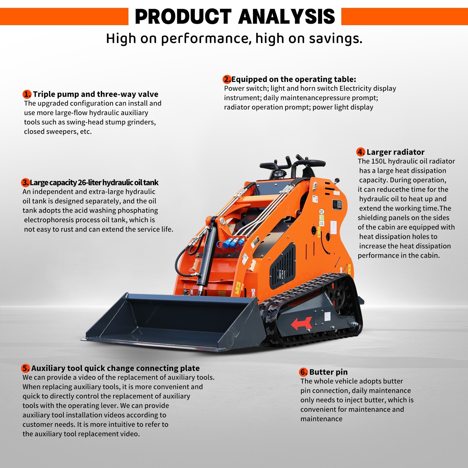 24HP Mini Skid Steer Tracked Loader 3-Pumps 2-Cylinder Gas Engine +3 Attachments