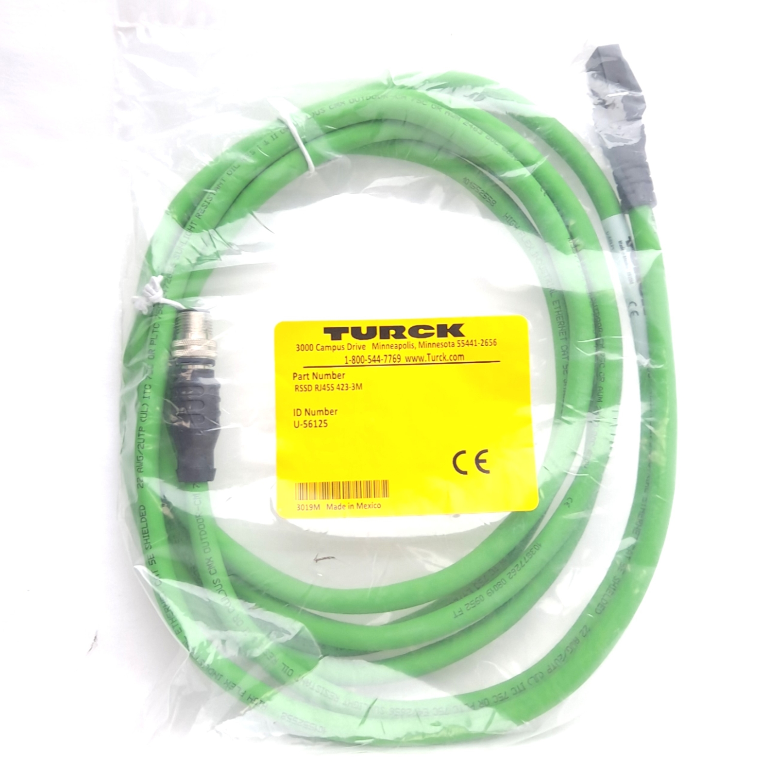 Turck RSSD RJ45S 423-3M Cordset, M12 4-Pin Male to RJ45 Male, 42V 1.5A, 3m