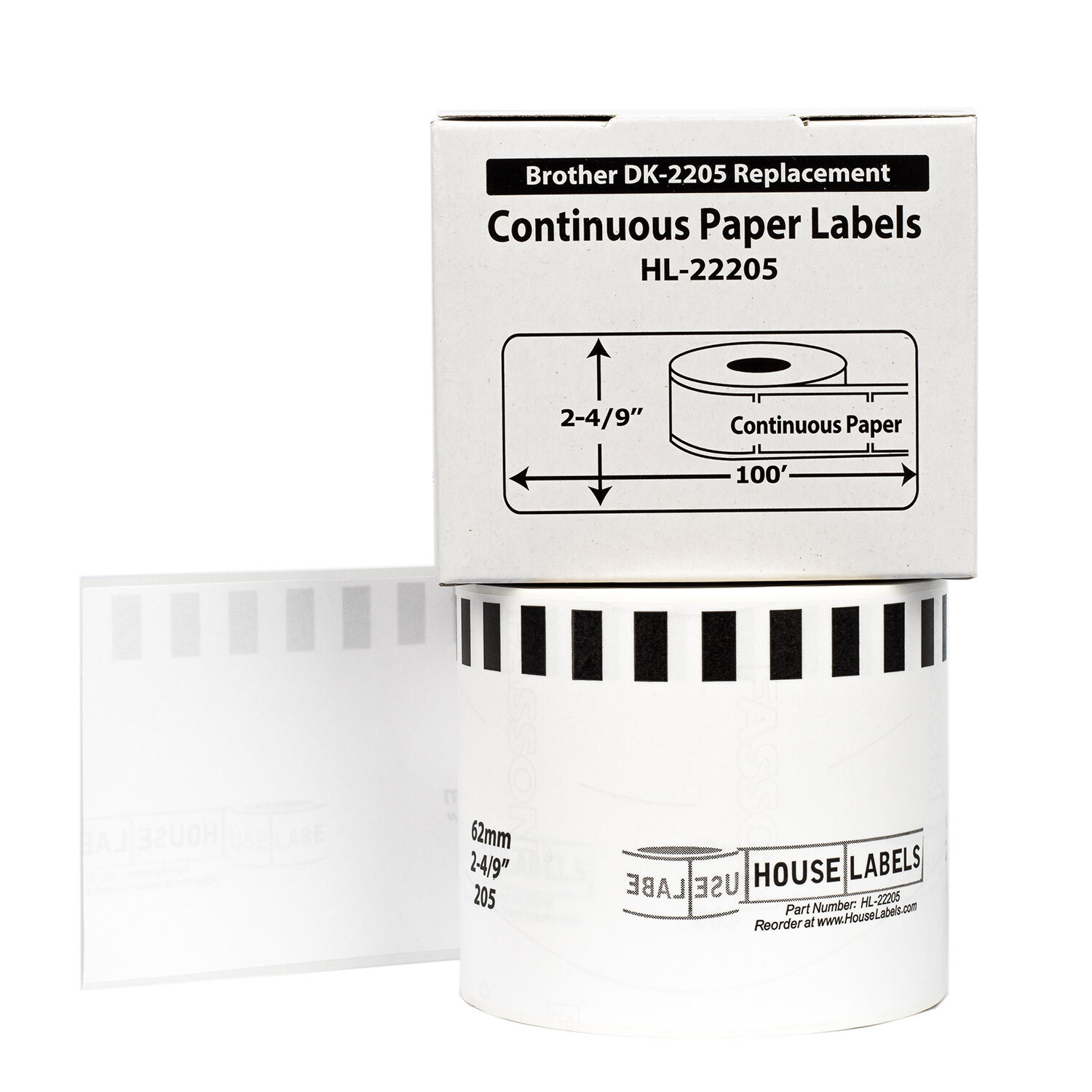 1 to 100 Rolls – Non-OEM Fits BROTHER DK-2205 Labels or REUSABLE FRAME