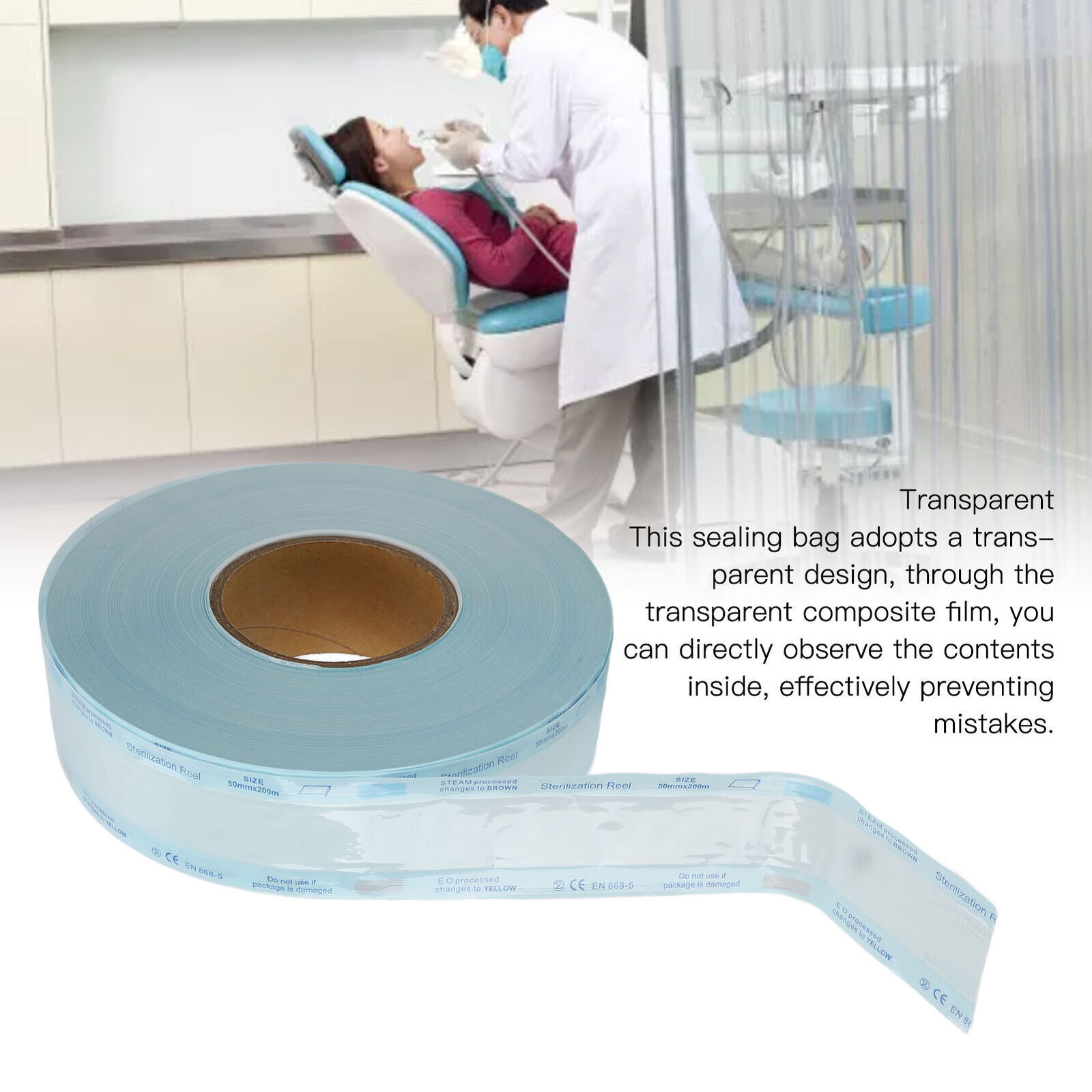 200M/Roll Dental Autoclave Premium Sterilization Self-Sealing Pouch 6 Size Opt