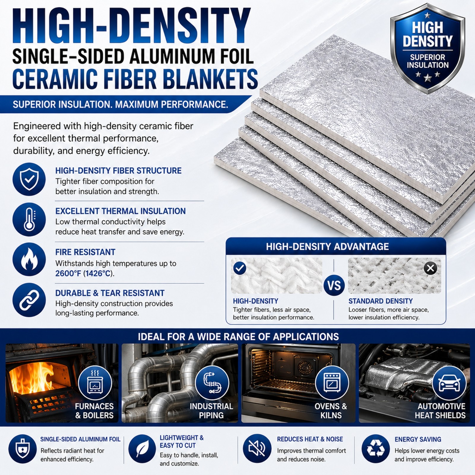 High-temperature insulation ceramic fiber blanket with aluminum foil facing