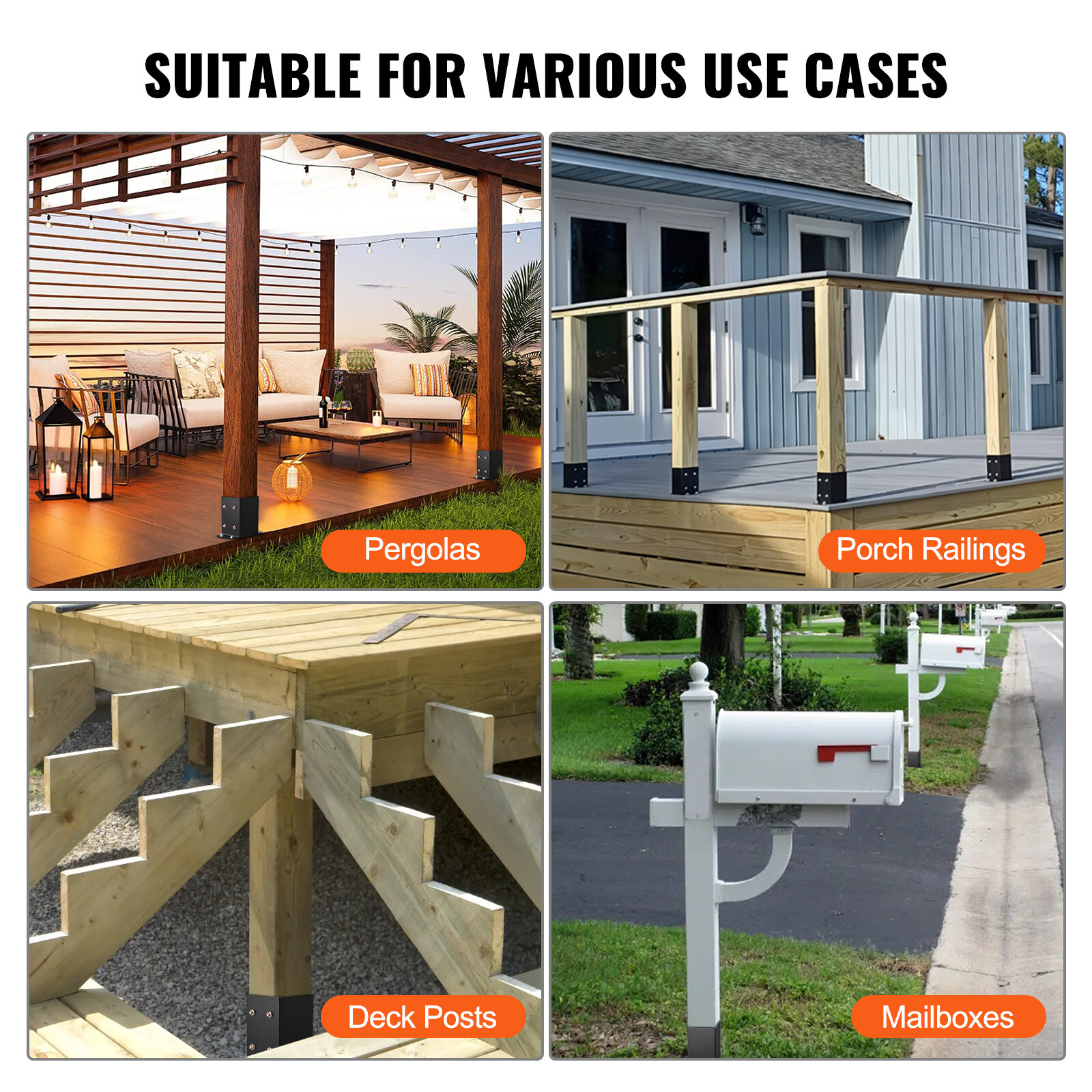 VEVOR 4 Pack 4×4 Post Base Brackets Heavy Duty Wood Post Fence Post Anchor