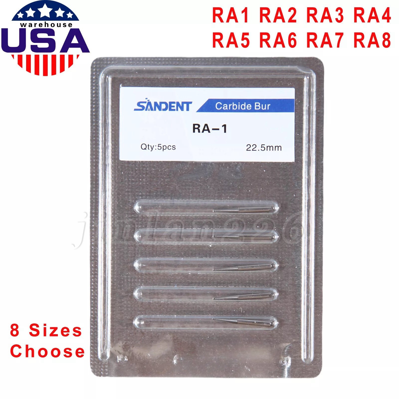 Dental Round Carbide Bur for Slow Speed Latch Type RA 1# -RA 8# Burs 22.5mm