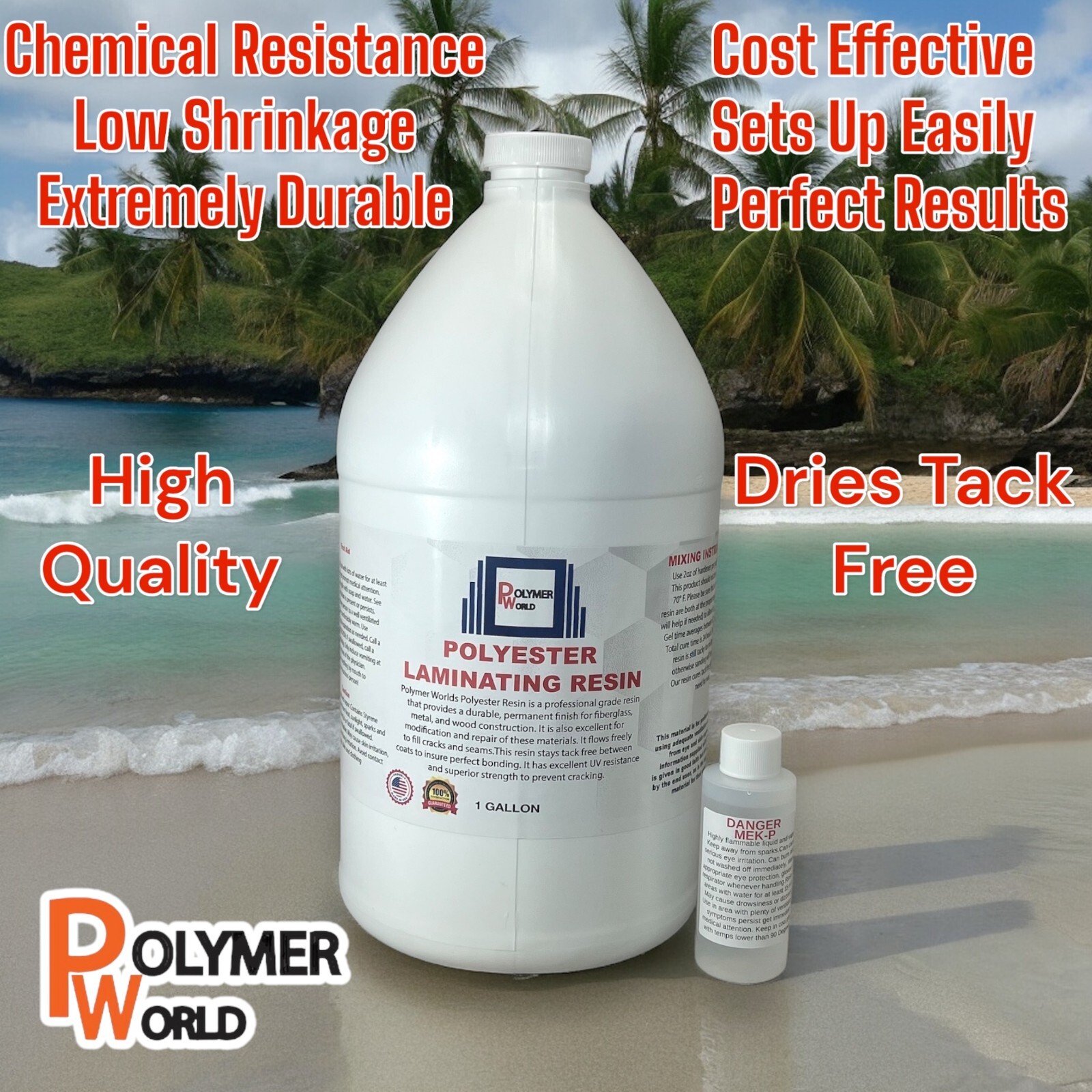 Polymer World Polyester Resin 2 Gal Kit For Boats RV’s Canoes Fiberglass Autos