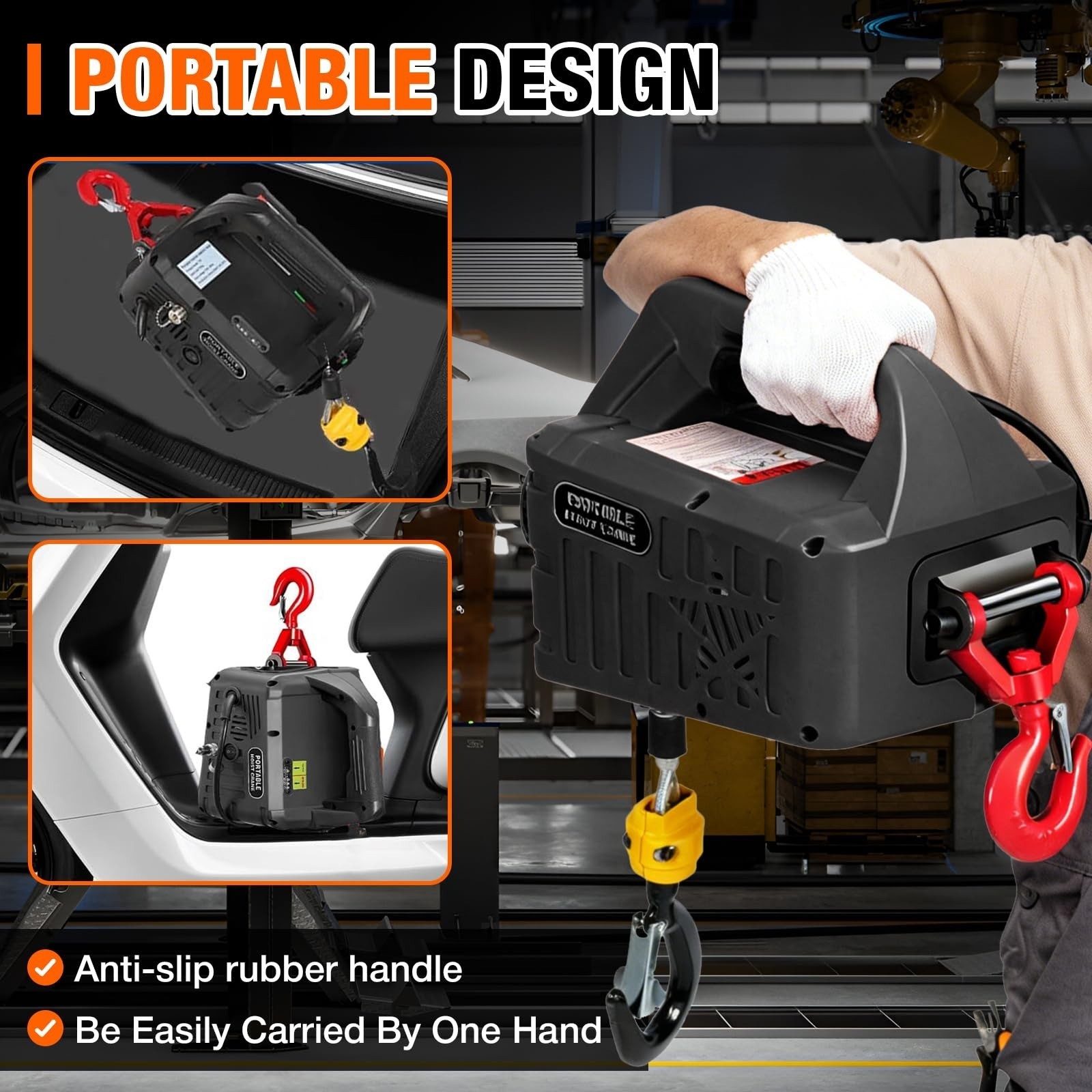 3-in-1 Electric Hoist 2200lb Capacity Power Winch Crane 110V
