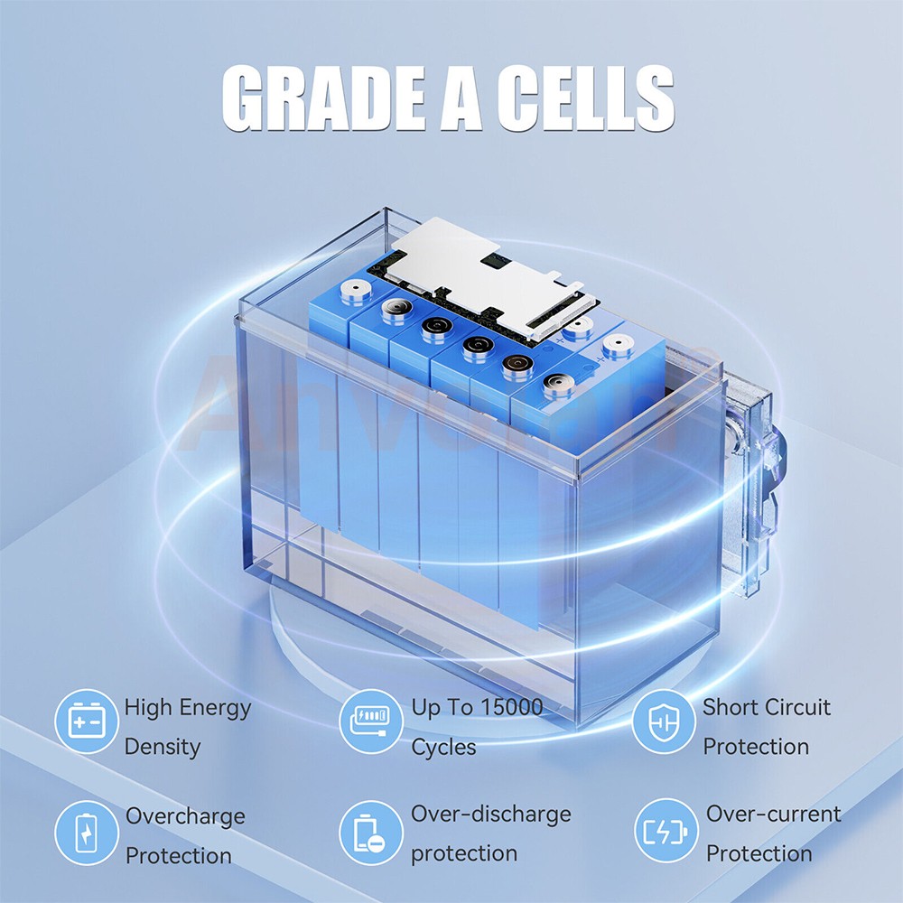 12V 100Ah LiFePO4 Lithium Battery Cycle Deep Built-in BMS for Solar RV Off-grid