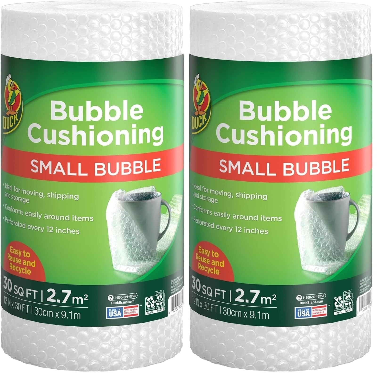 Duck Brand Small Bubble Cushioning Wrap 30 FT for Moving & Shipping