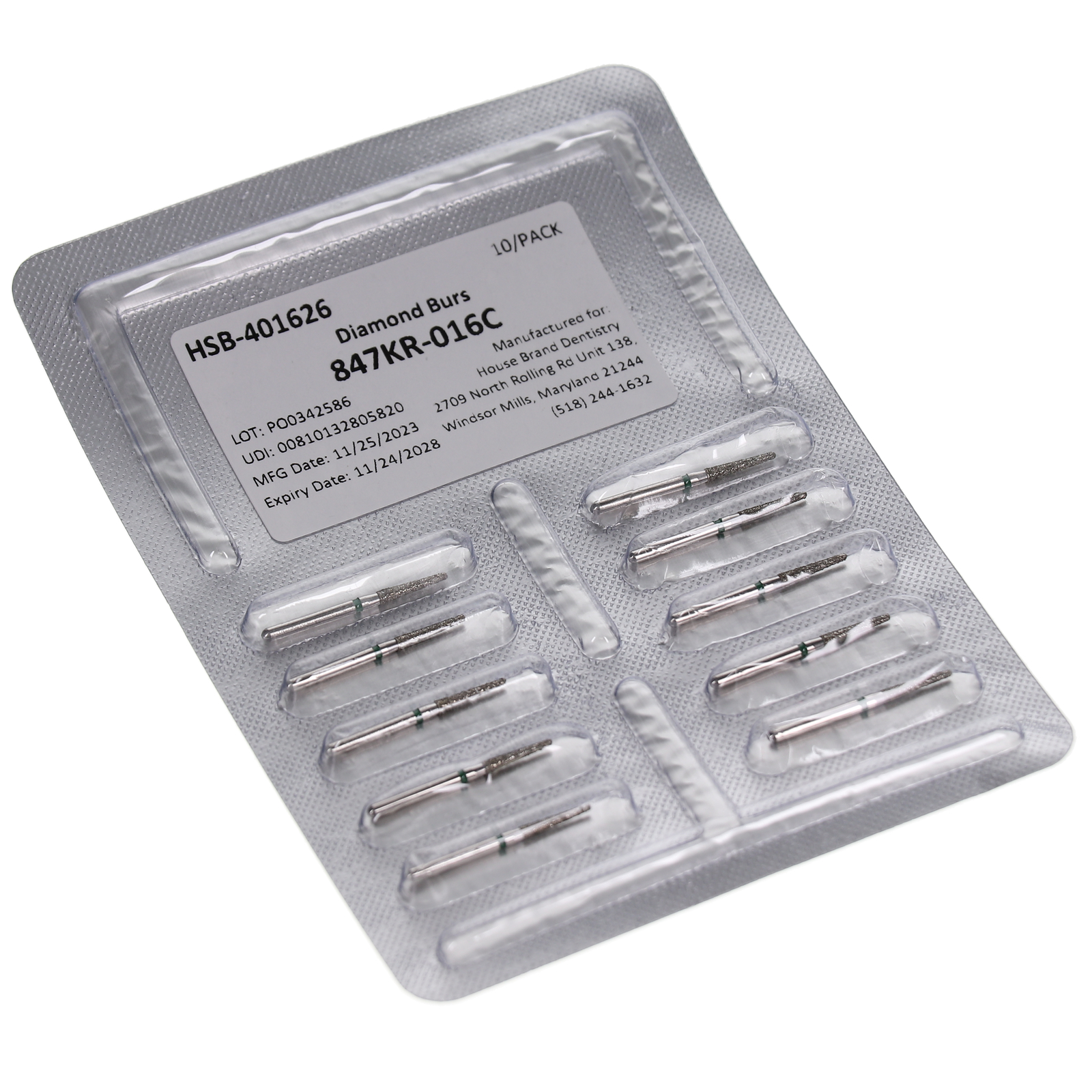 House Brand Dentistry FG 847KR-016C Modified Flat Taper Coarse Diamond Burs 10Pk