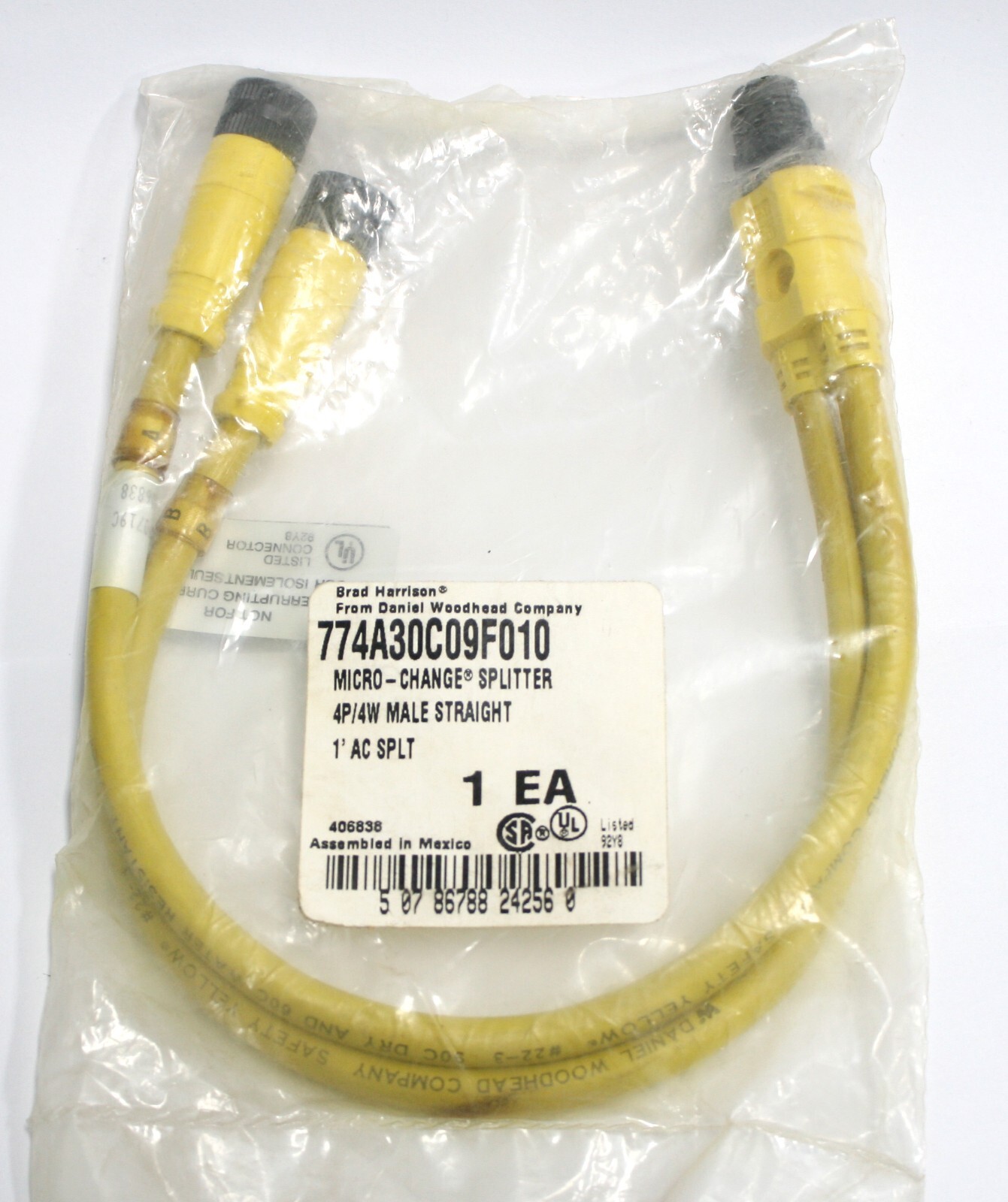 Molex Brad Harrison Woodhead 774A30C09F010 Splitter 4P/4W Cable Male Straight 1′