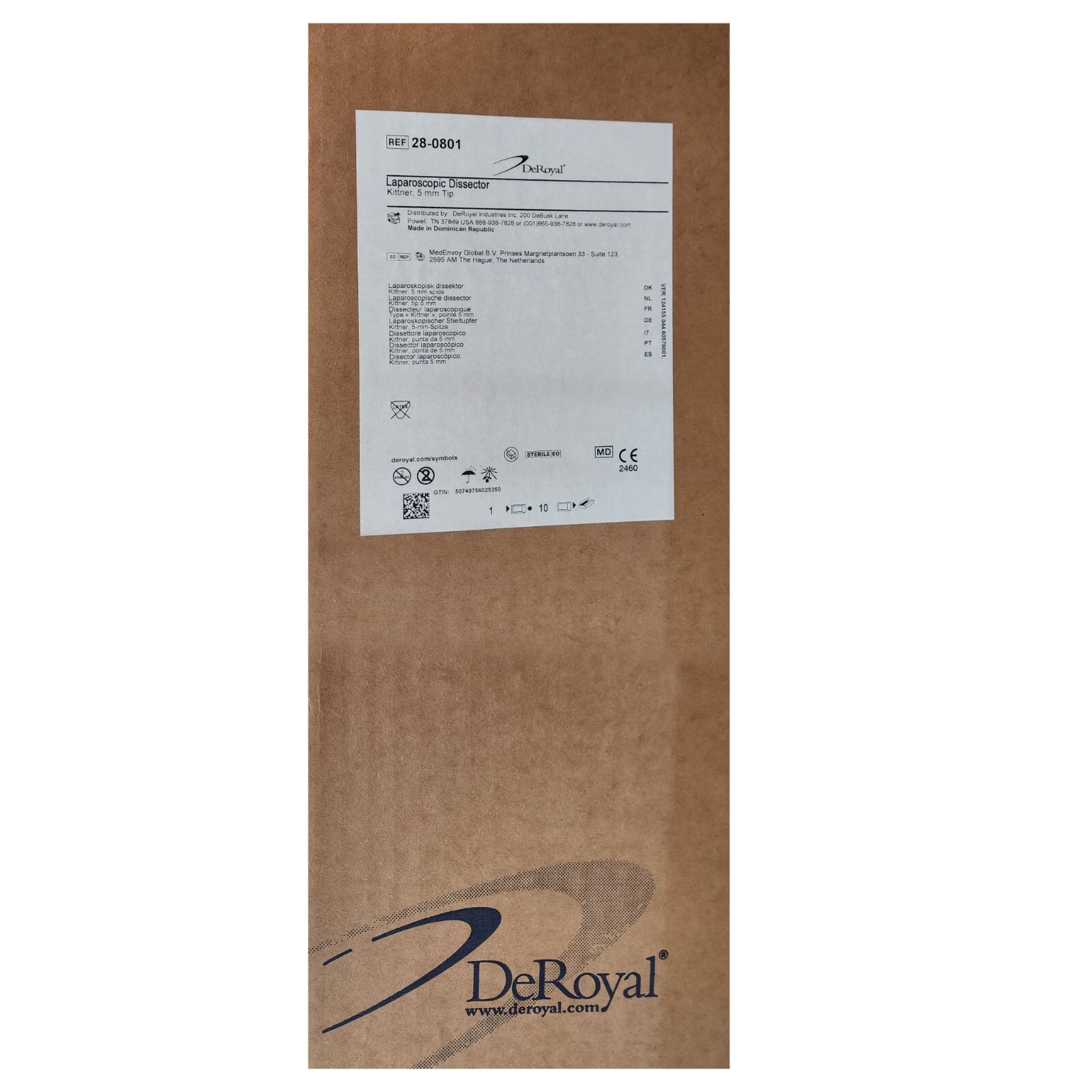 *10-Packs* DeRoyal Laparoscopic Dissector Kittner 5mm Tip Sterile 28-0801