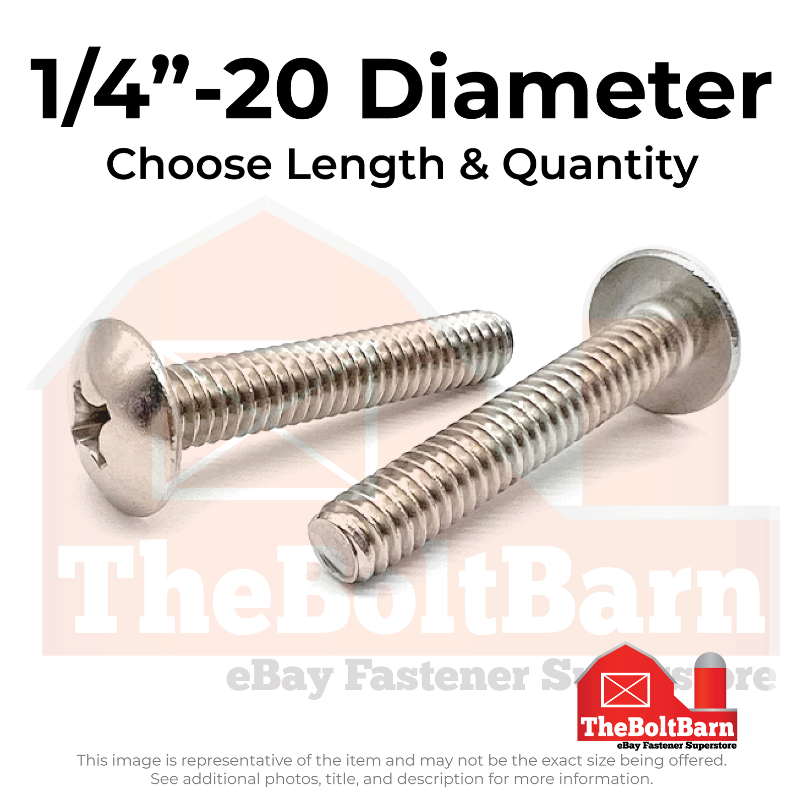 1/4″-20 18-8 Stainless Steel Phillips Truss Head Machine Screws(Pick Length&Qty)