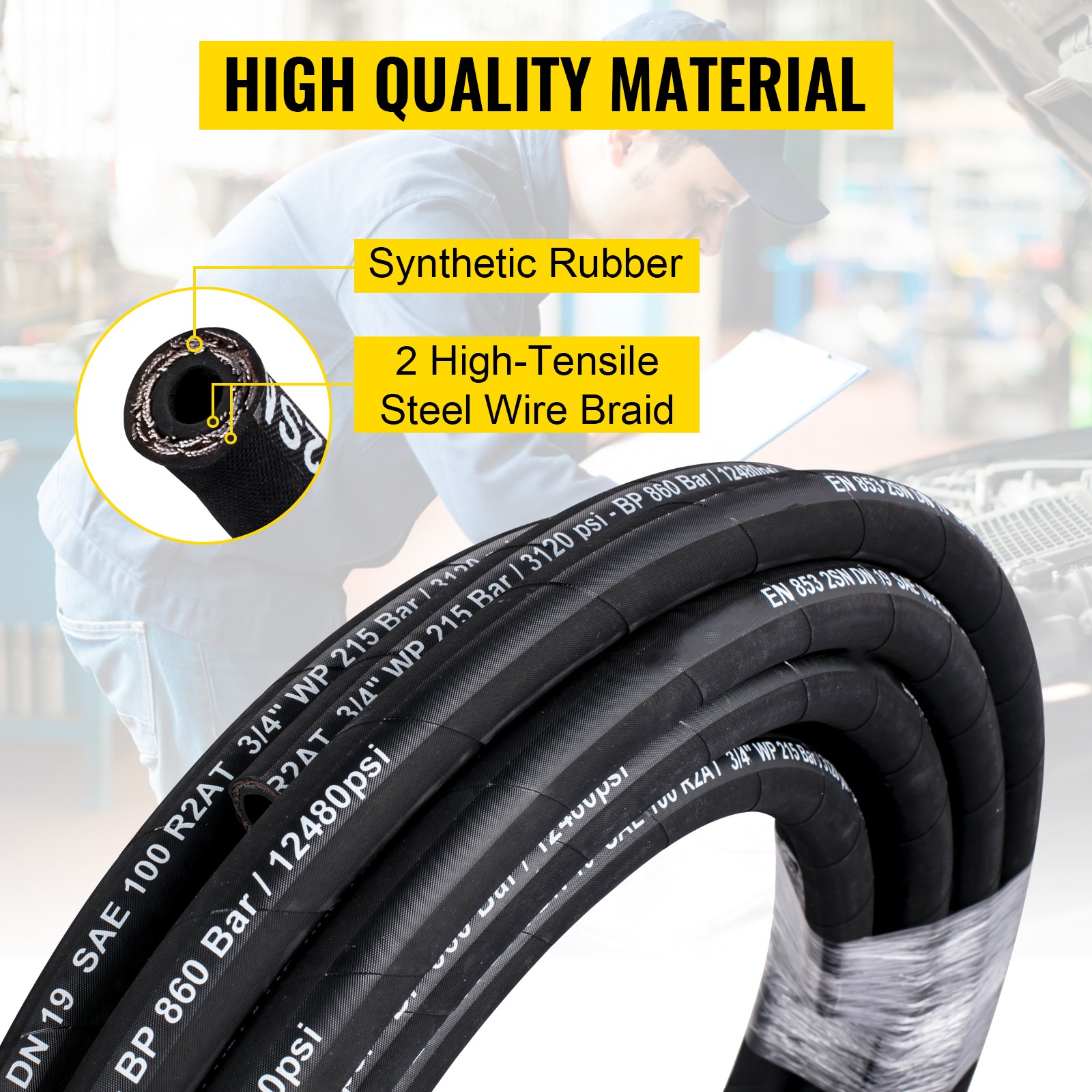 VEVOR Hydraulic Hose Coiled Hydraulic Hose 100ft 1/2″ 2 steel wire 4000 PSI