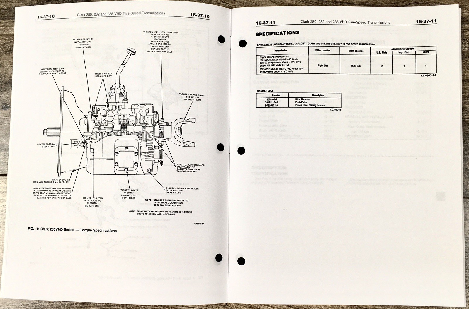 Clark 280 282 285 VHD Five Speed Transmission Maintenance & Service Manual