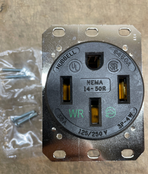 Hubbell HBL9450A Straight Blade Device Receptacle 50A 125/250V 3-Pole 4-Wire