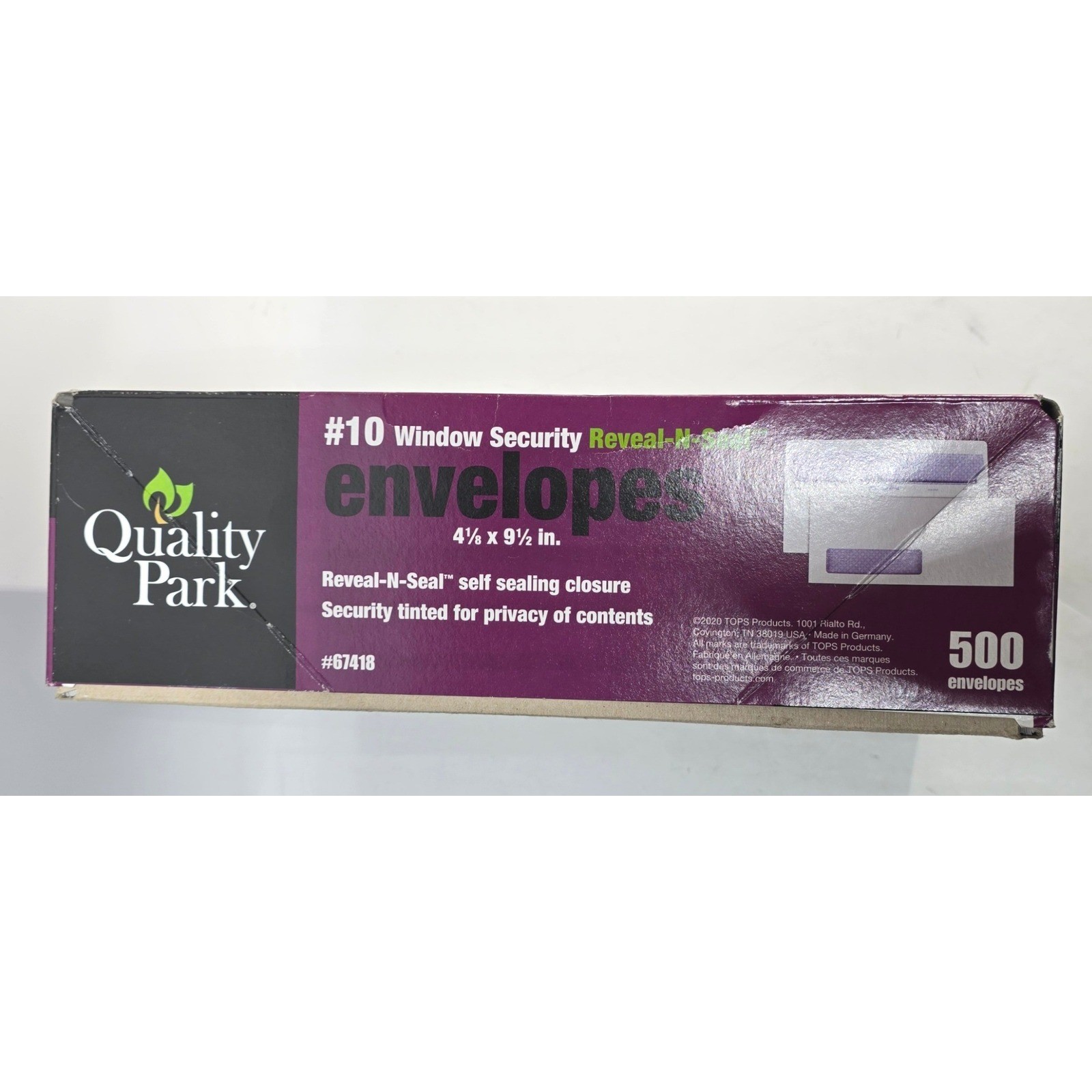 Quality Park #10 Window Security Reveal-N-Seal Envelopes 500 Count 67418 White