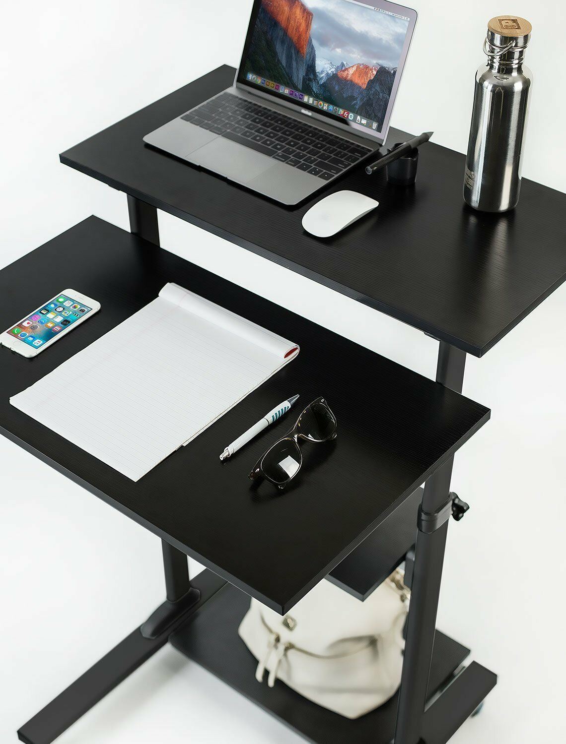 Mount-It! Mobile Stand Up Desk | Height Adjustable Computer Rolling Cart | Black