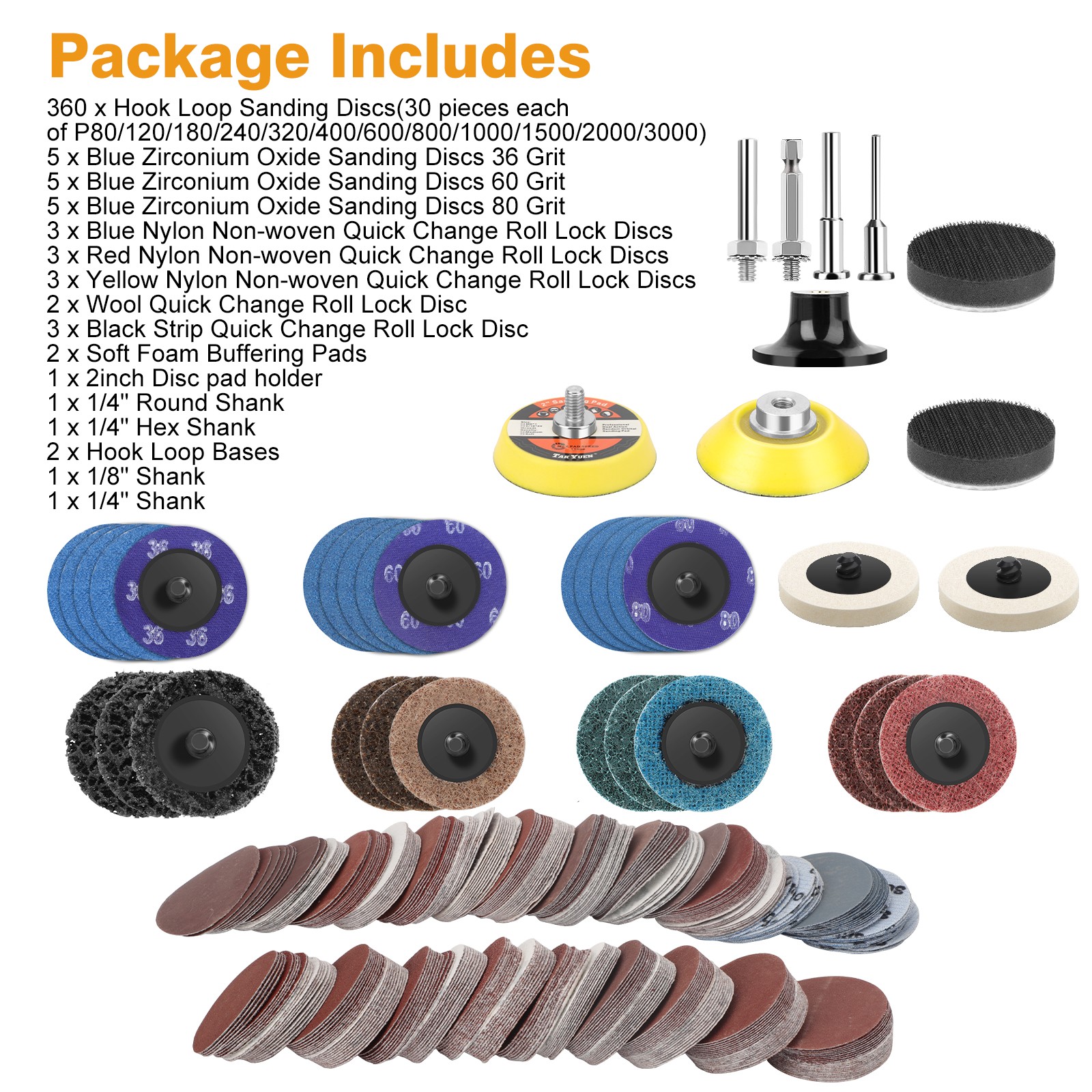 388pcs 2″ Sanding Disc Set 80-3000 Grit 1/4″ Shank for Drill Die Grinder Rotary